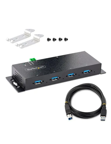StarTech.com Hub Industrial USB 3.0 de 5Gbps de 4 Puertos - Concentrador USB con Protección de Picos y Descargas ESD - Ladrón
