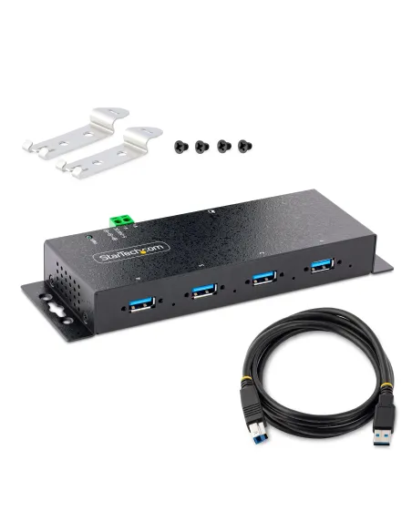 StarTech.com Hub Industrial USB 3.0 de 5Gbps de 4 Puertos - Concentrador USB con Protección de Picos y Descargas ESD - Ladrón