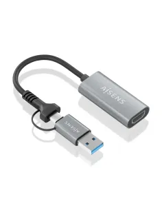AISENS Conversor Aluminio USB-A+USB-C A HDMI 1080P@60Hz, USB-A M+USB-C M-HDMI H, Gris, 15cm