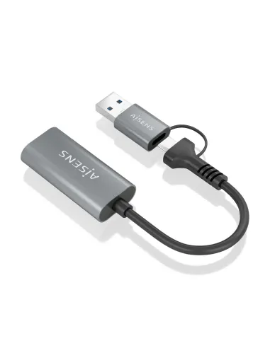 AISENS Conversor Aluminio USB-A+USB-C A HDMI 1080P@60Hz, USB-A M+USB-C M-HDMI H, Gris, 15cm