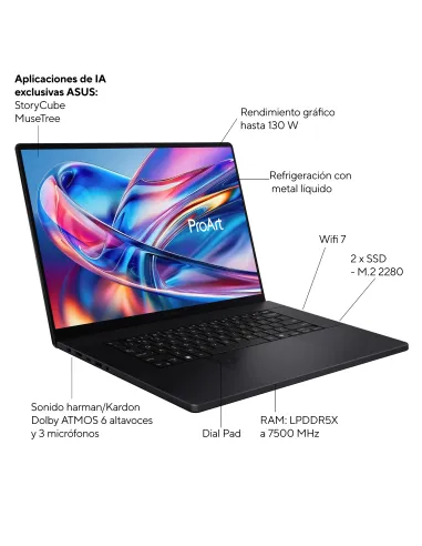ASUS ProArt P16 OLED H7606WX-SE024W Copilot+ PC Copilot+ PC - Portátil 16" WQUXGA 120Hz (AMD Ryzen AI 9 HX 370, 64GB RAM, 2 x