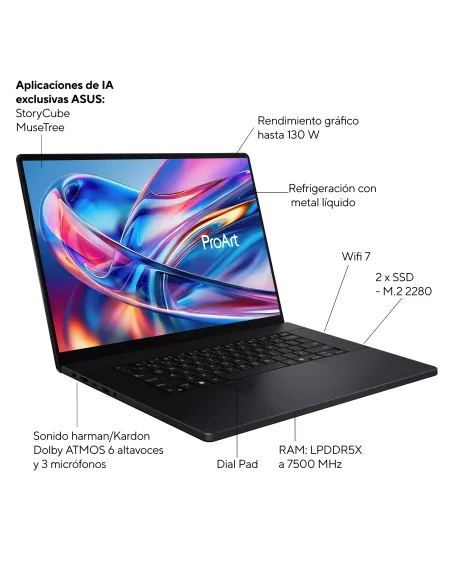 ASUS ProArt P16 OLED H7606WX-SE024W Copilot+ PC Copilot+ PC - Portátil 16" WQUXGA 120Hz (AMD Ryzen AI 9 HX 370, 64GB RAM, 2 x