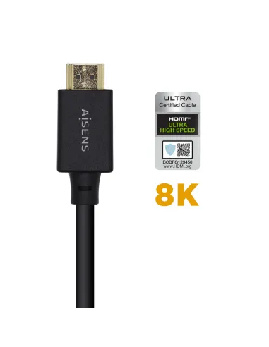 AISENS Cable HDMI V2.1 Ultra Alta Velocidad   HEC Certificado 8k@60Hz 48Gbps, A M-A M, Negro, 1.5m