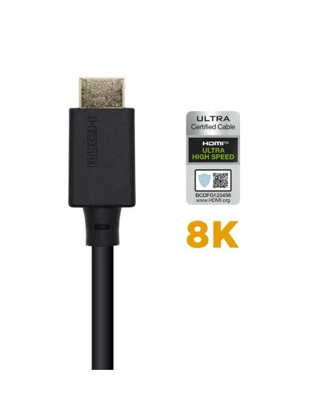 AISENS Cable HDMI V2.1 Ultra Alta Velocidad   HEC Certificado 8k@60Hz 48Gbps, A M-A M, Negro, 1.5m