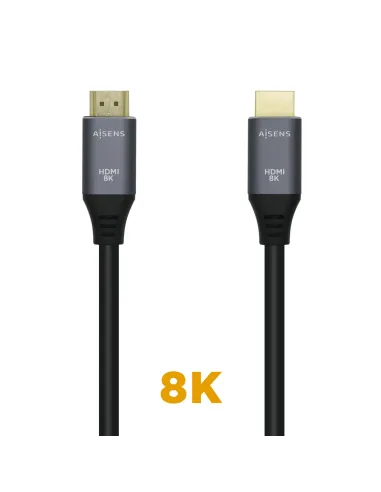 AISENS Cable HDMI V2.1 Ultra Alta Velocidad   HEC 8k@60Hz 48Gbps, A M-A M, Gris Negro, 2.0m