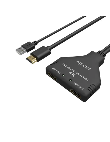 AISENS HDMI Duplicador 4K@30HZ 1×2 con Alimentación USB y Cable, Negro, 30 cm