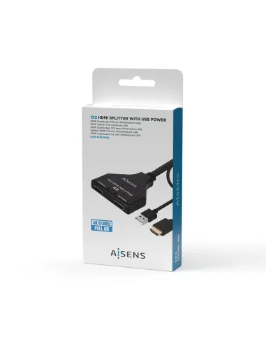 AISENS HDMI Duplicador 4K@30HZ 1×2 con Alimentación USB y Cable, Negro, 30 cm