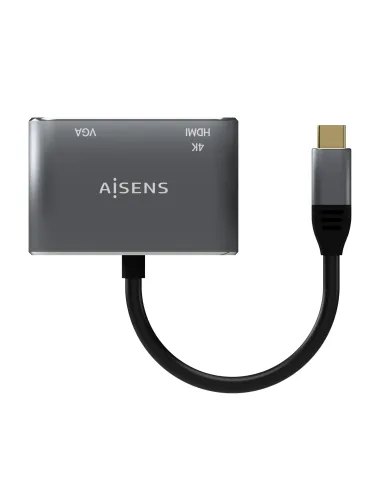 AISENS Conversor USB-C a VGA HDMI 4K, USB-C M-VGA H-HDMI H, Gris, 15CM