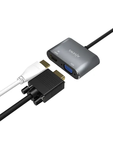 AISENS Conversor USB-C a VGA HDMI 4K, USB-C M-VGA H-HDMI H, Gris, 15CM
