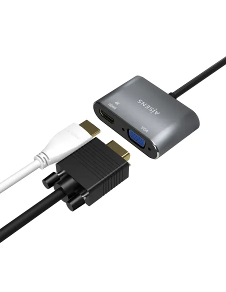 AISENS Conversor USB-C a VGA HDMI 4K, USB-C M-VGA H-HDMI H, Gris, 15CM