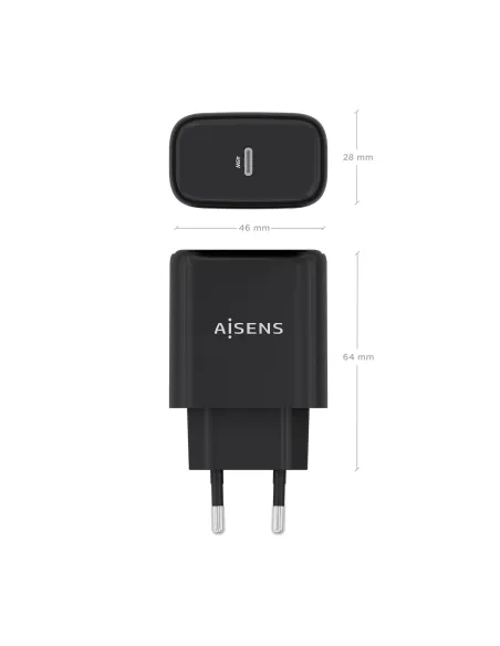 AISENS Cargador GaN 45W, 1xUSB-C PD3.0, Negro