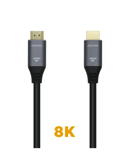 AISENS Cable HDMI V2.1 Ultra Alta Velocidad   HEC 8k@60Hz 48Gbps, A M-A M, Gris Negro, 1.0m
