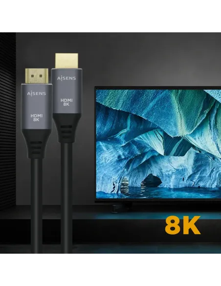 AISENS Cable HDMI V2.1 Ultra Alta Velocidad   HEC 8k@60Hz 48Gbps, A M-A M, Gris Negro, 1.0m