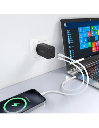 AISENS Cargador GaN 65W, 2xUSB-C PD3.0 QC4.0, Negro