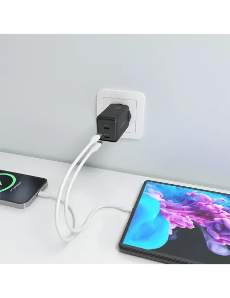 AISENS Cargador GaN 65W, 2xUSB-C PD3.0 QC4.0, Negro