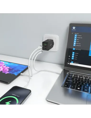 AISENS Cargador GaN 65W, 2xUSB-C PD3.0 QC4.0, 1xUSB-A QC3.0, Negro