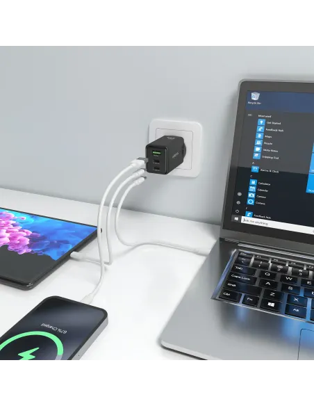 AISENS Cargador GaN 65W, 2xUSB-C PD3.0 QC4.0, 1xUSB-A QC3.0, Negro