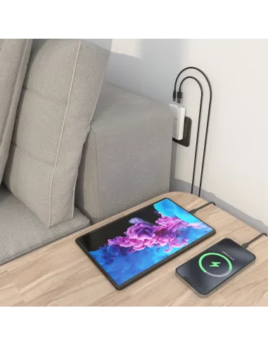 AISENS Cargador De Pared GaN Ultra Delgado 65W, 1xUSB-C PD3.0 QC4.0, 1xUSB-A QC3.0, Blanco