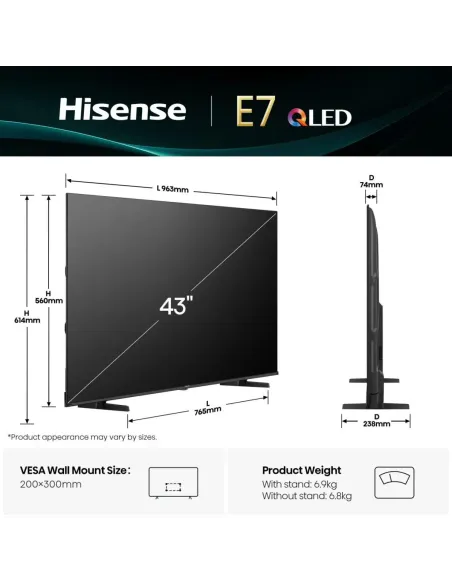 Hisense 43E7Q 109,2 cm (43") 4K Ultra HD Smart TV Wifi Negro