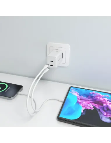 AISENS Cargador GaN 65W, 2xUSB-C PD3.0 QC4.0, Blanco