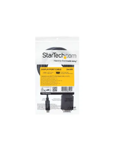 StarTech.com Cable de 2m USB C a VGA - Cable Adaptador Activo de Vídeo de 1920x1200 1080p USB Tipo C a VGA - Compatible con