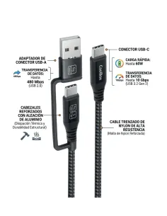 CoolBox CABLE USB-C + A   USB-C DATOS 10GBPS + CARGA RAPIDA 60W 2