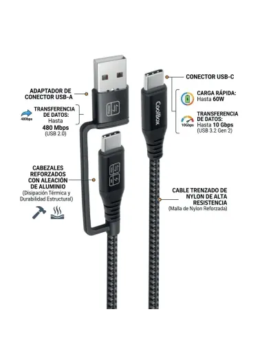 CoolBox CABLE USB-C + A   USB-C DATOS 10GBPS + CARGA RAPIDA 60W