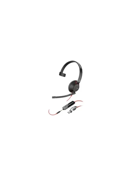 Auricular Poly Blackwire 5210 + Adaptador USB-C/A/ con Micrófono/ Jack 3.5mm/ Negro