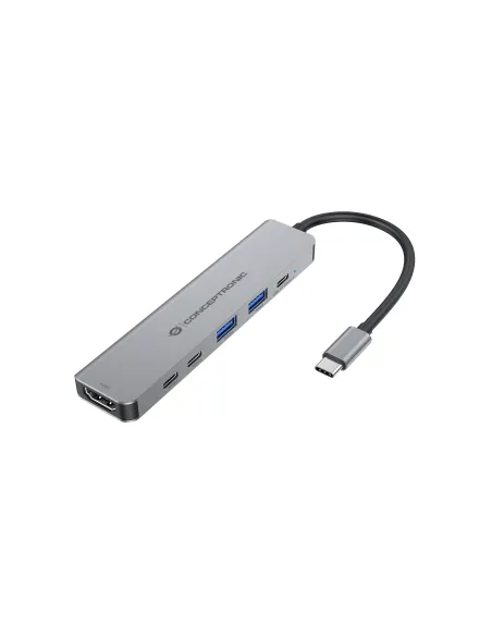 Conceptronic DONN33G base para portátil y replicador de puertos Alámbrico USB 3.2 Gen 1 (3.1 Gen 1) Type-C Plata