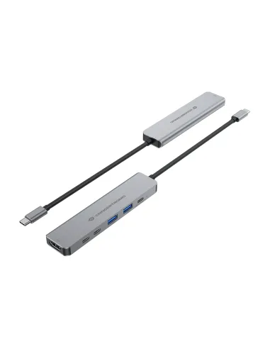 Conceptronic DONN33G base para portátil y replicador de puertos Alámbrico USB 3.2 Gen 1 (3.1 Gen 1) Type-C Plata