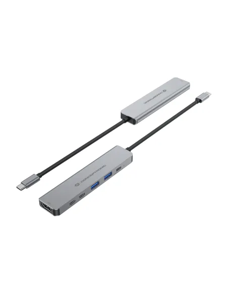 Conceptronic DONN33G base para portátil y replicador de puertos Alámbrico USB 3.2 Gen 1 (3.1 Gen 1) Type-C Plata