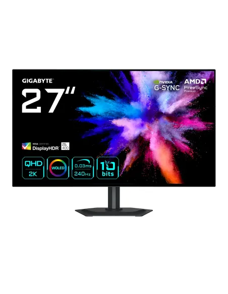 GIGABYTE GO27Q24G Monitor Gaming OLED 27” 2K QHD - 2560 x 1440, 240Hz, 0.03ms, 275 cd m², FreeSync Premium, G-Sync Compatible,