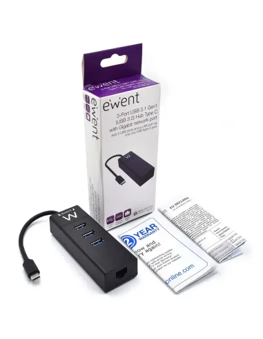 Ewent EW1141 base para portátil y replicador de puertos USB 3.2 Gen 1 (3.1 Gen 1) Type-C Negro