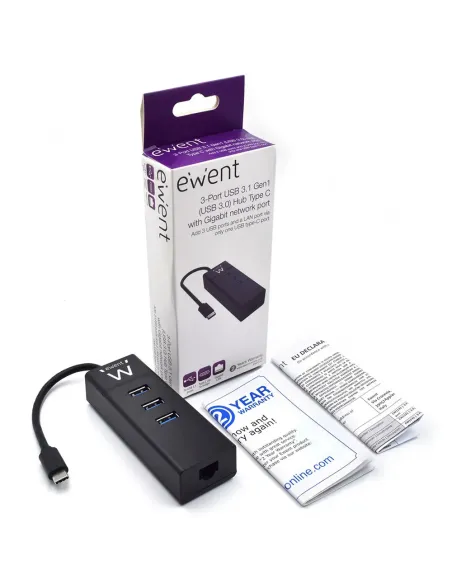 Ewent EW1141 base para portátil y replicador de puertos USB 3.2 Gen 1 (3.1 Gen 1) Type-C Negro