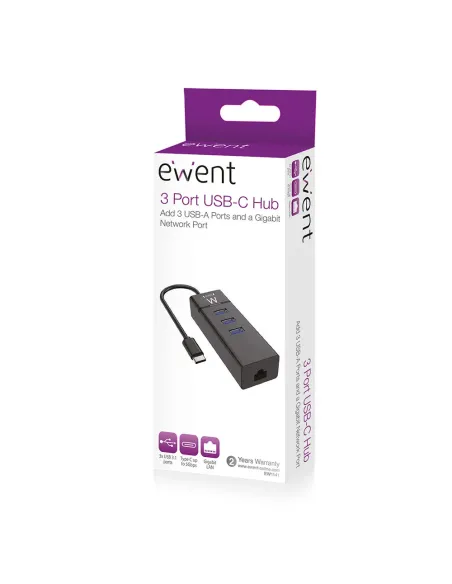 Ewent EW1141 base para portátil y replicador de puertos USB 3.2 Gen 1 (3.1 Gen 1) Type-C Negro
