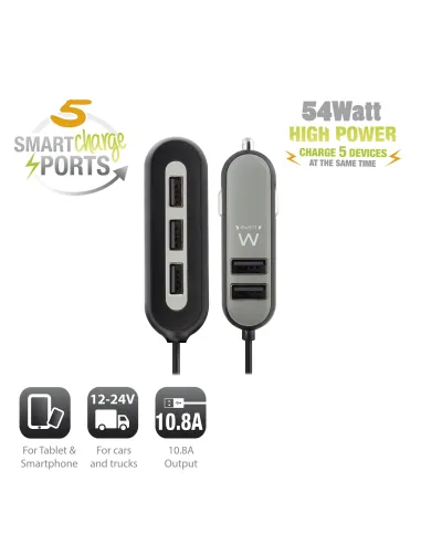 Ewent EW1355 cargador de dispositivo móvil Universal Negro, Gris Encendedor de cigarrillos Auto