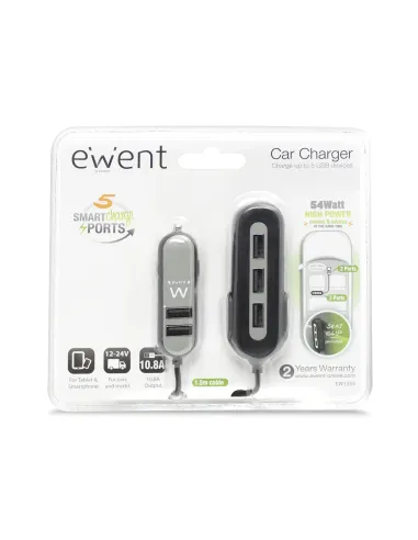Ewent EW1355 cargador de dispositivo móvil Universal Negro, Gris Encendedor de cigarrillos Auto