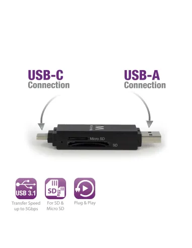 Ewent EW1075 lector de tarjeta USB 3.2 Gen 1 (3.1 Gen 1) Type-A Type-C Negro