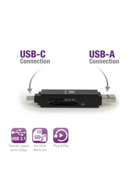 Ewent EW1075 lector de tarjeta USB 3.2 Gen 1 (3.1 Gen 1) Type-A Type-C Negro