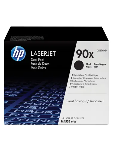 HP Pack de ahorro de 2 cartuchos de tóner original LaserJet HP 90X de alta capacidad negro