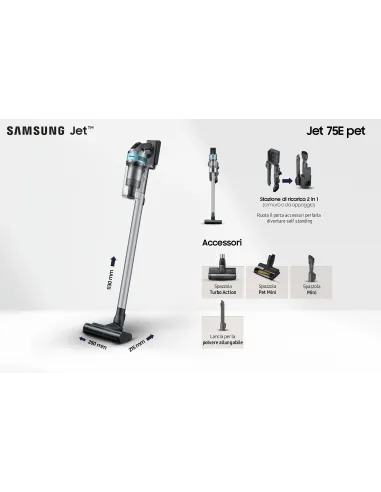 Samsung VS20B75AGR1 Aspiradora escoba 2 en 1 Batería Secar Sin bolsa 550 W Negro, Color menta