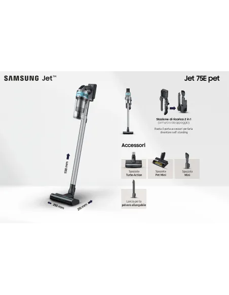Samsung VS20B75AGR1 Aspiradora escoba 2 en 1 Batería Secar Sin bolsa 550 W Negro, Color menta