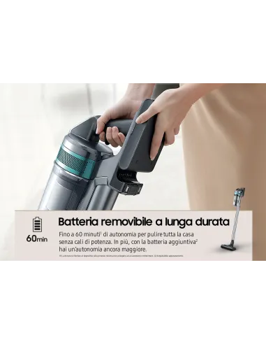 Samsung VS20B75AGR1 Aspiradora escoba 2 en 1 Batería Secar Sin bolsa 550 W Negro, Color menta