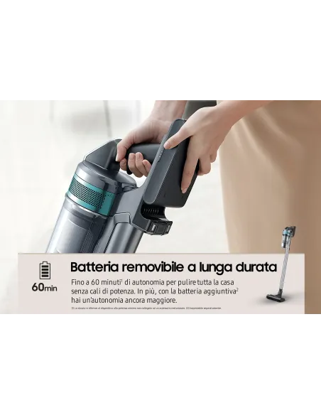 Samsung VS20B75AGR1 Aspiradora escoba 2 en 1 Batería Secar Sin bolsa 550 W Negro, Color menta