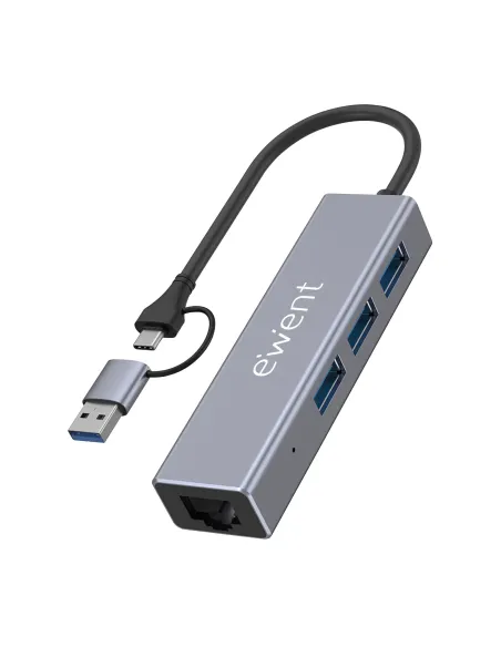 Ewent EW1159 hub de interfaz USB 3.2 Gen 1 (3.1 Gen 1) Type-A + Type-C 5000 Mbit s Gris