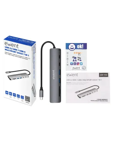 Ewent EW1152 base para portátil y replicador de puertos Alámbrico USB 3.2 Gen 1 (3.1 Gen 1) Type-C Gris