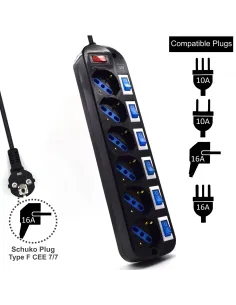Ewent EW3851 limitador de tensión Negro 6 salidas AC 220 V 1,5 m 2
