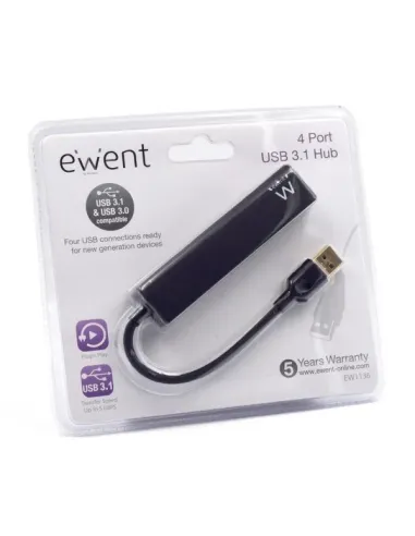 Ewent EW1136 hub de interfaz USB 3.2 Gen 1 (3.1 Gen 1) Type-A 480 Mbit s Negro