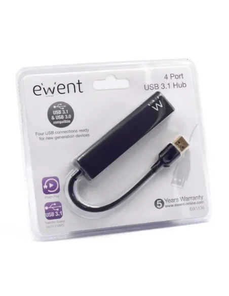 Ewent EW1136 hub de interfaz USB 3.2 Gen 1 (3.1 Gen 1) Type-A 480 Mbit s Negro