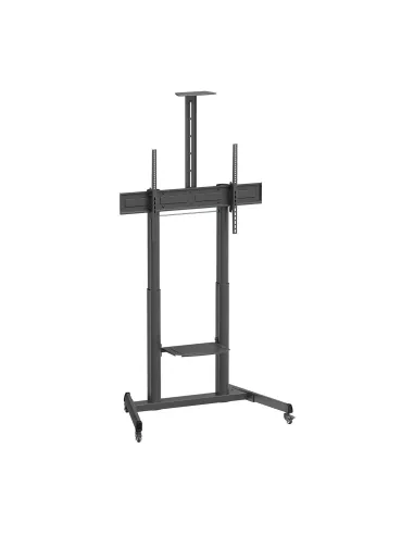 AISENS Soporte De Suelo Eco Con Ruedas Y Manivela, Bandeja Para DVD Y Soporte De Camara Para Monitor TV 120kg De 60"-100", Negro